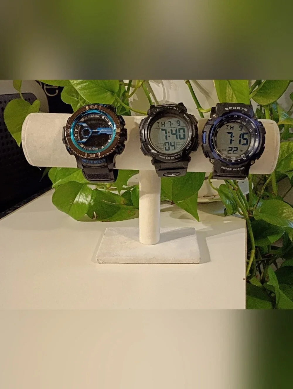 Three Black Digital Sport Watches with Blue Accents 6 Pcs
